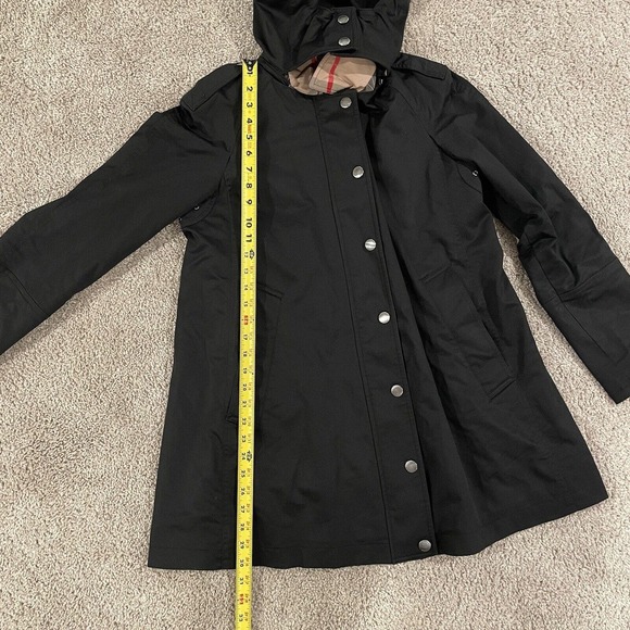 Burberry Brit Hooded Black Trench Coat Rain Jacket Size 8 Women's - Picture 7 of 10